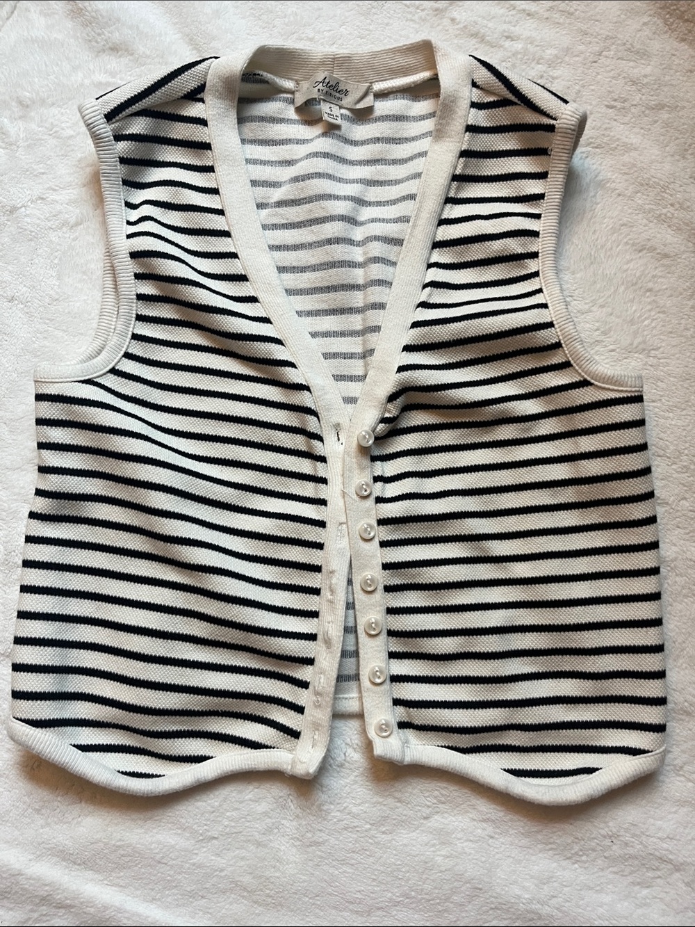Striped Button-Front Knit Vest - Black & White